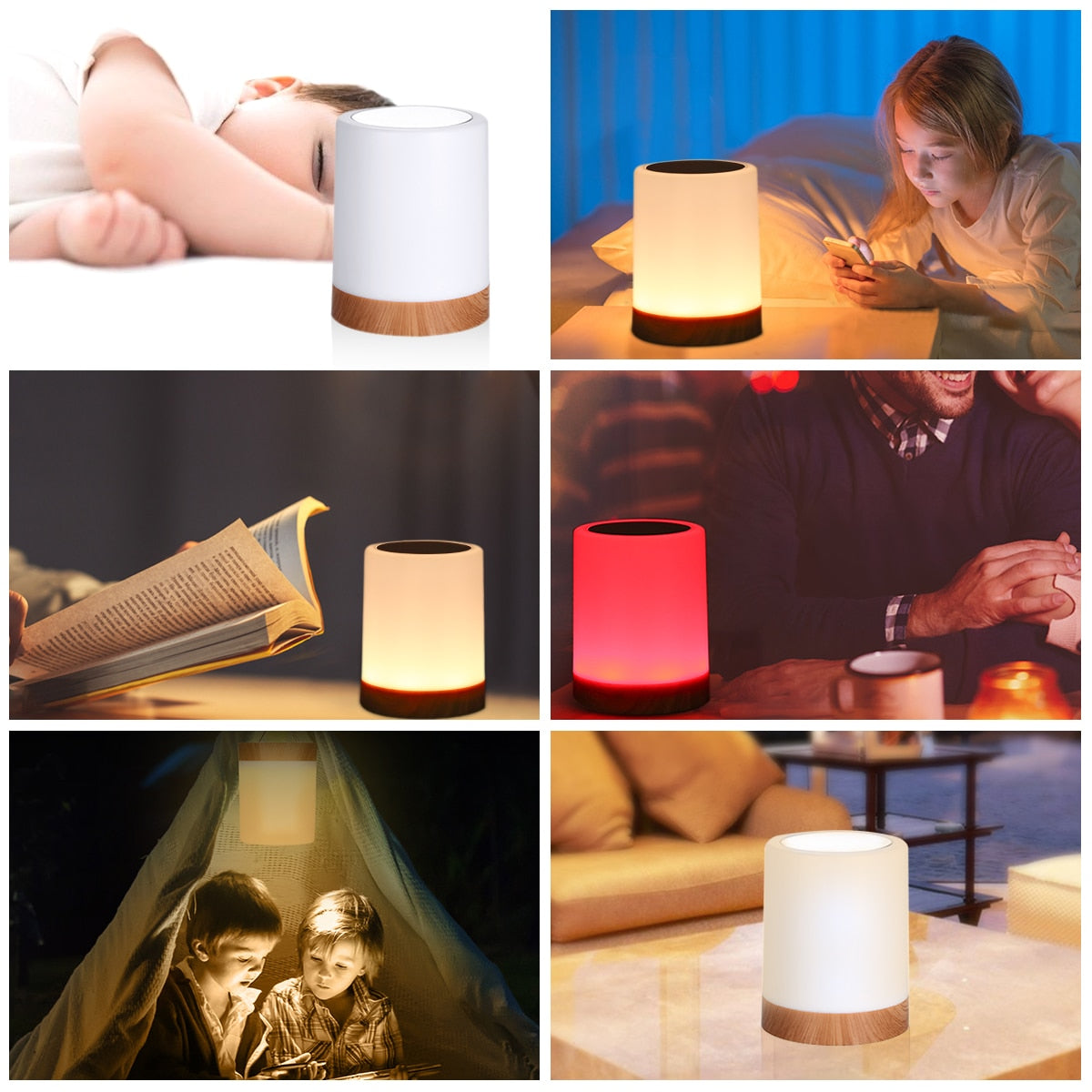 Magictouch lamp in verschillende huiselijke settings en kleuren