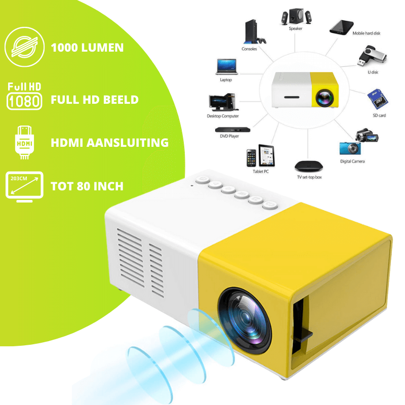 Gele en witte projector met HDMI-aansluiting, 1000 lumen.