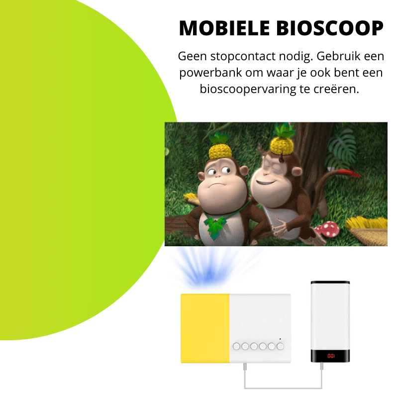 Mobiele bioscoopervaring met MiniBeam HD en powerbank.