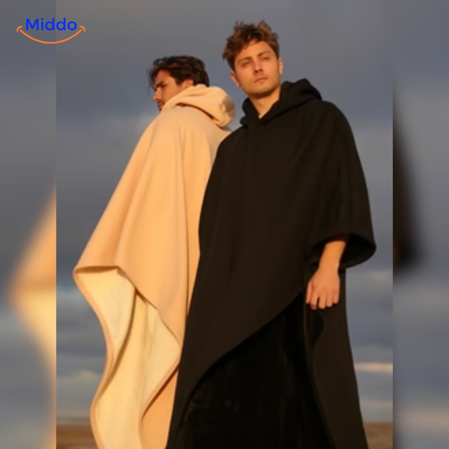 shadowhood cape duo tone zwart beige elegante poncho middo.nl