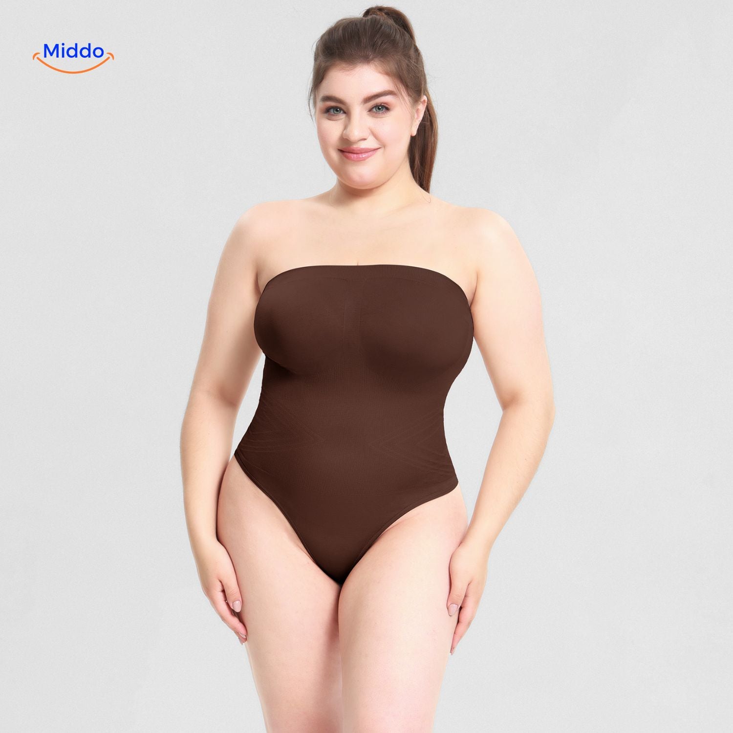 shapelyfit bruin thong bodysuit met hoog comfort en stevigheid middo