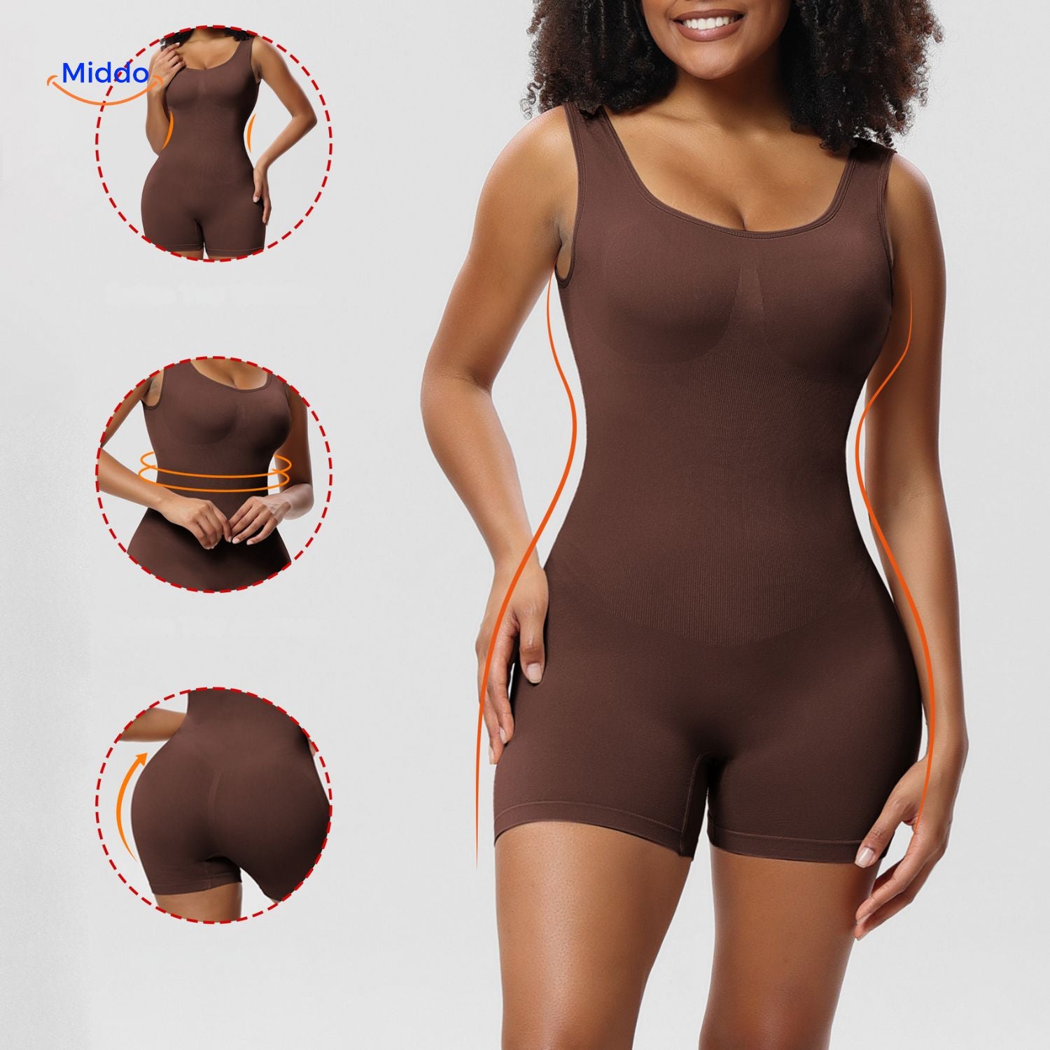 shapelyfit lichaamsvormende bodysuit met bruin design en naadloze pasvorm middo