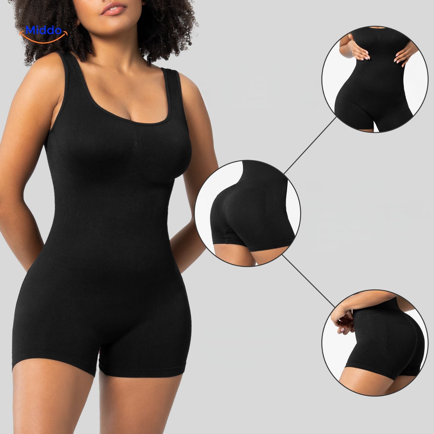 shapelyfit lichaamsvormende bodysuit zwart naadloos en ondersteunend middo