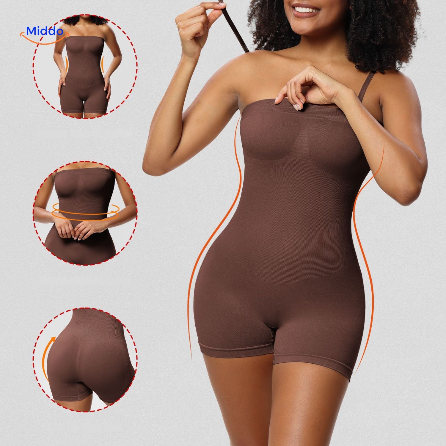 shapelyfit strapless bodysuit in bruin met slanke lijnen middo