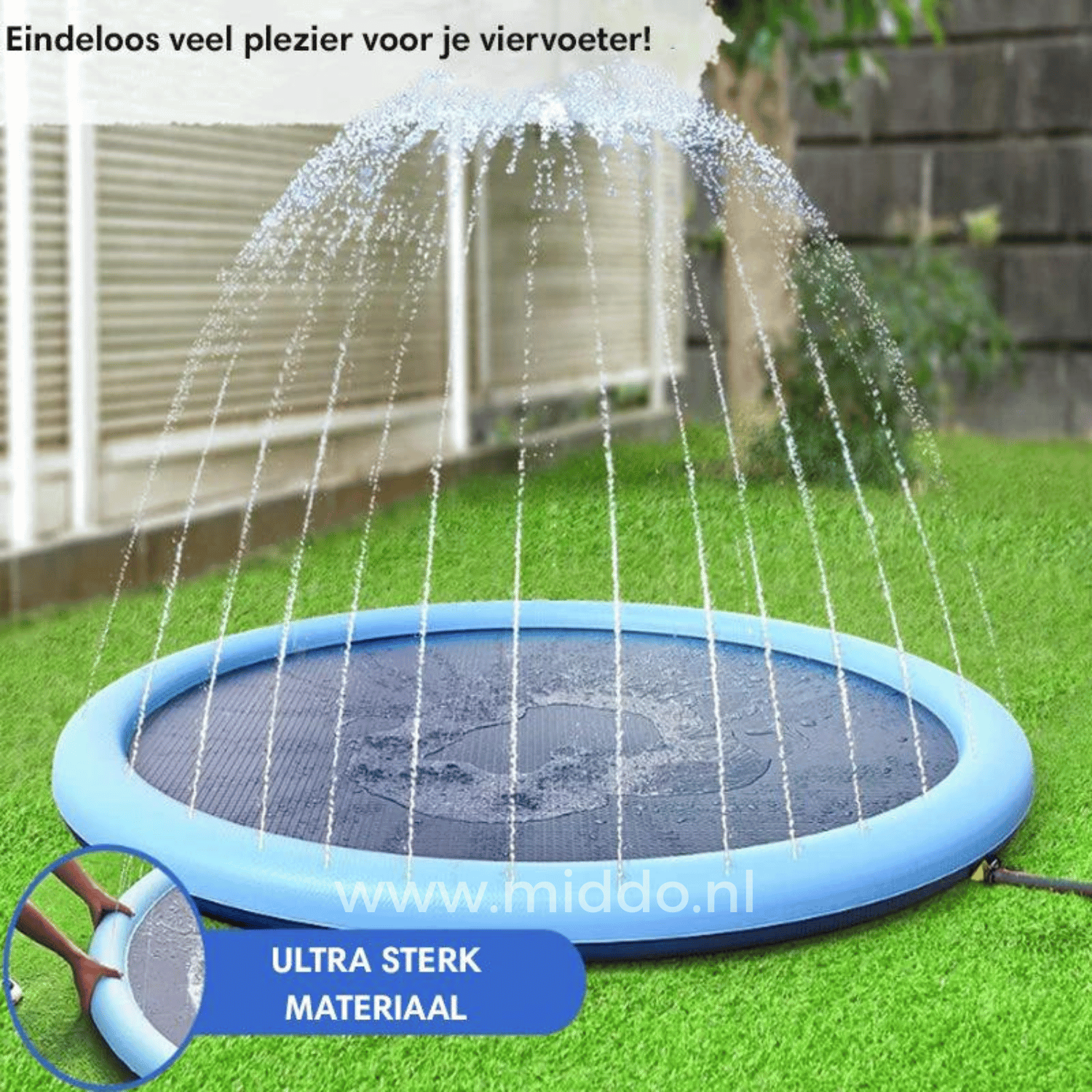 Watermat met spuitende fonteinen voor huisdieren.