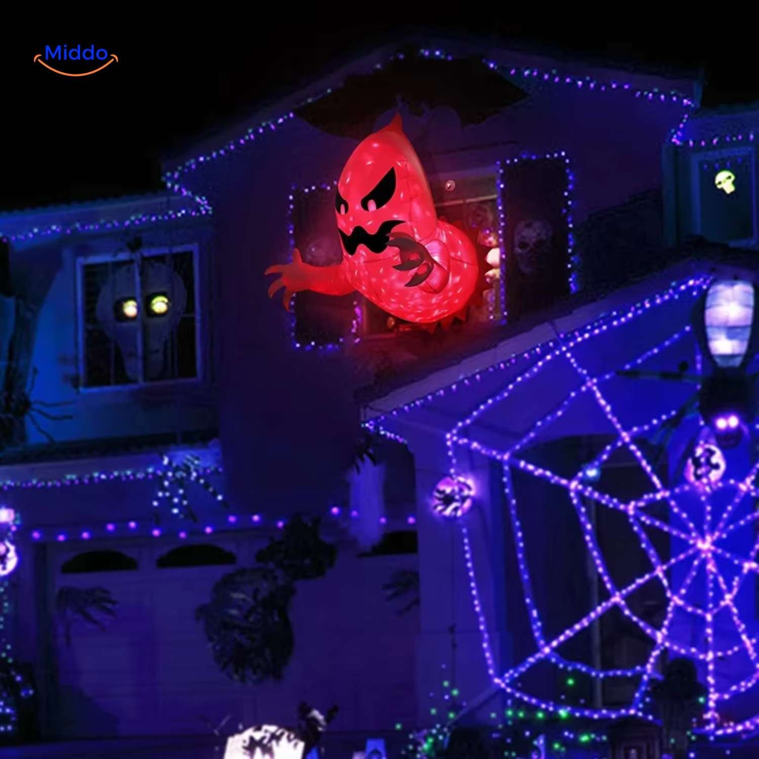 spookyglow een huis versierd met halloween lampen creeert een griezelige feestelijke sfeer