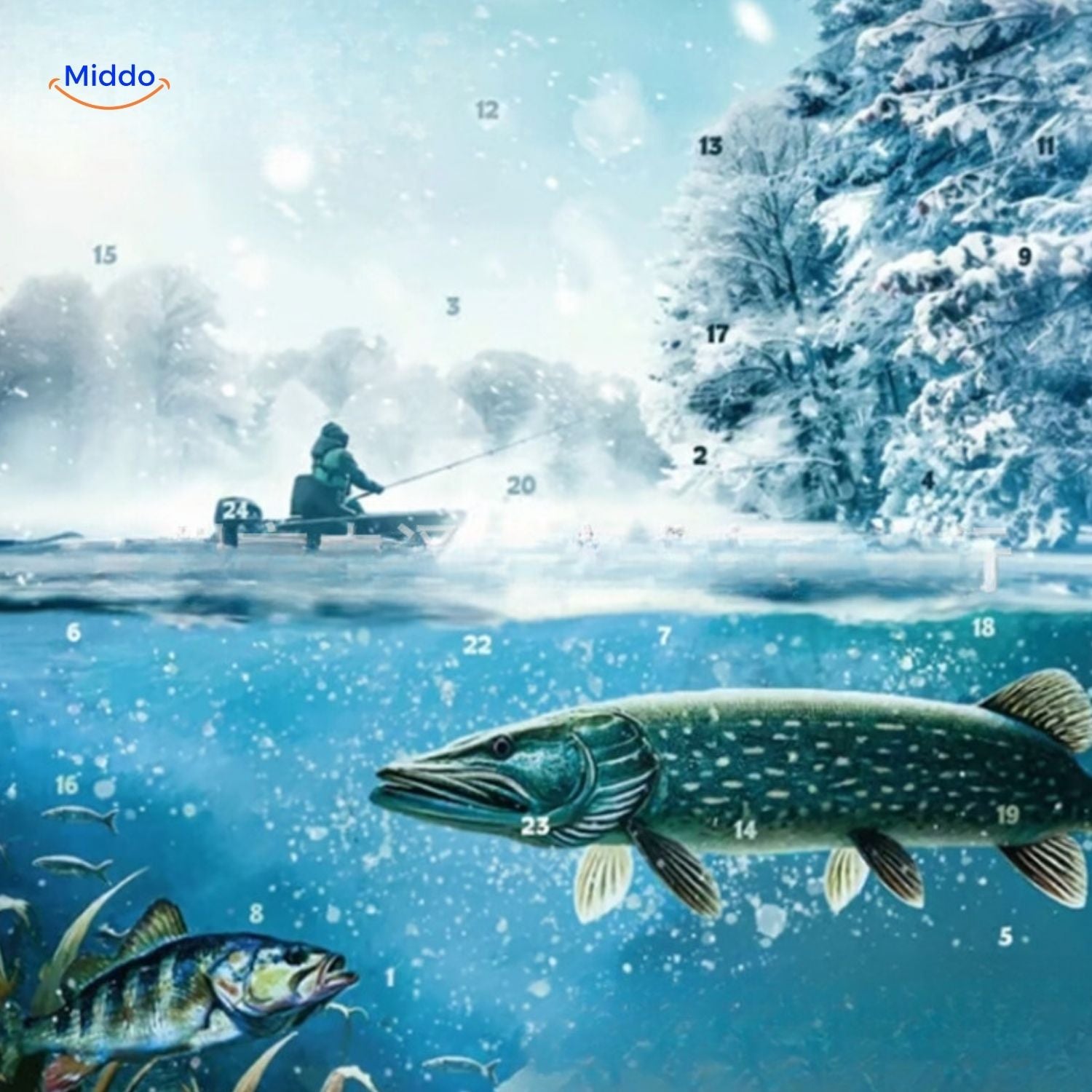 tacklebox adventkalender vissen winteronderwater www.middo.nl